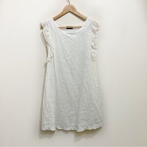 Terzo Millenio Linen Dress Size XS White Lace Ruffle Cap Sleeve Made in Italy
